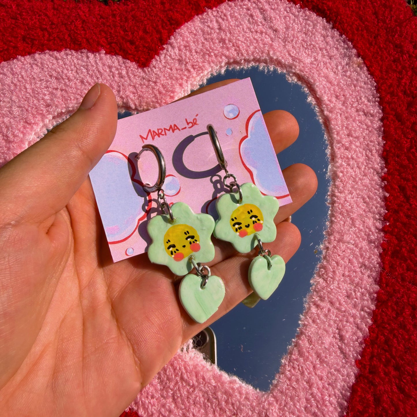 Handmade Flower and Heart Earrings