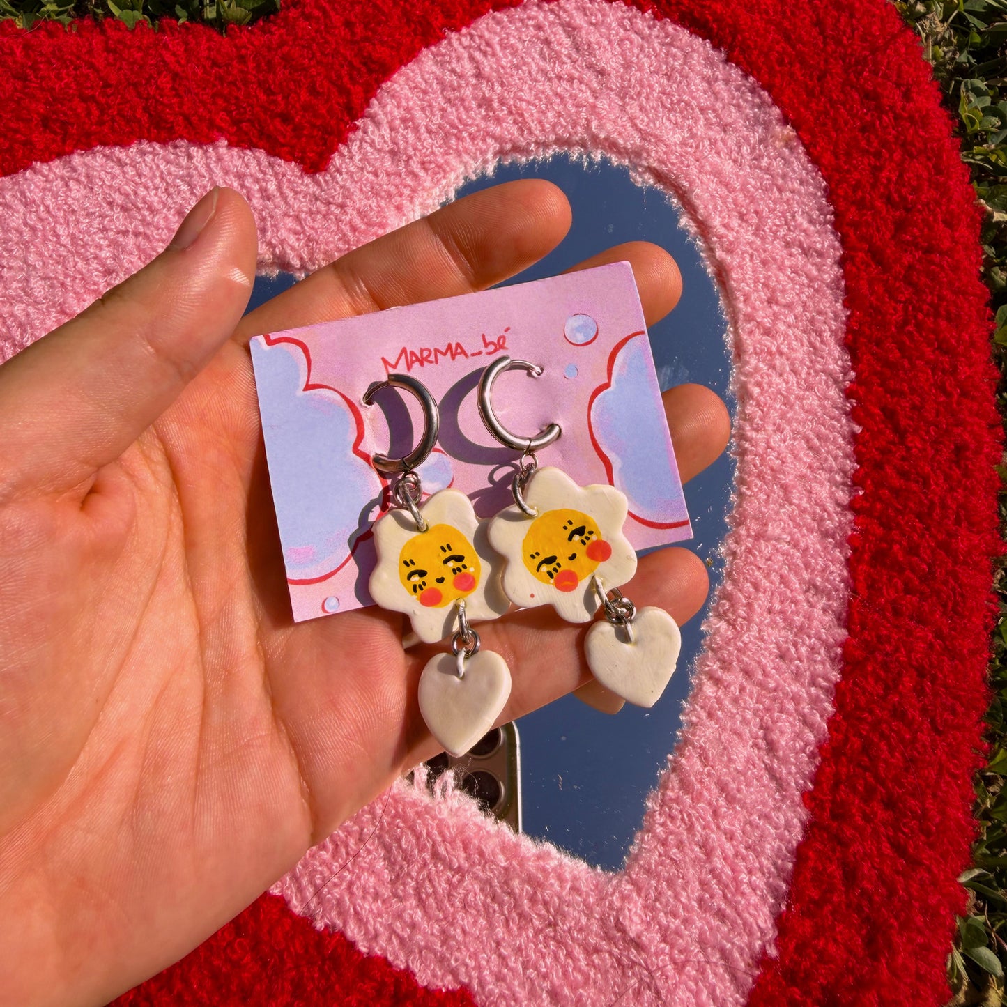 Handmade Flower and Heart Earrings