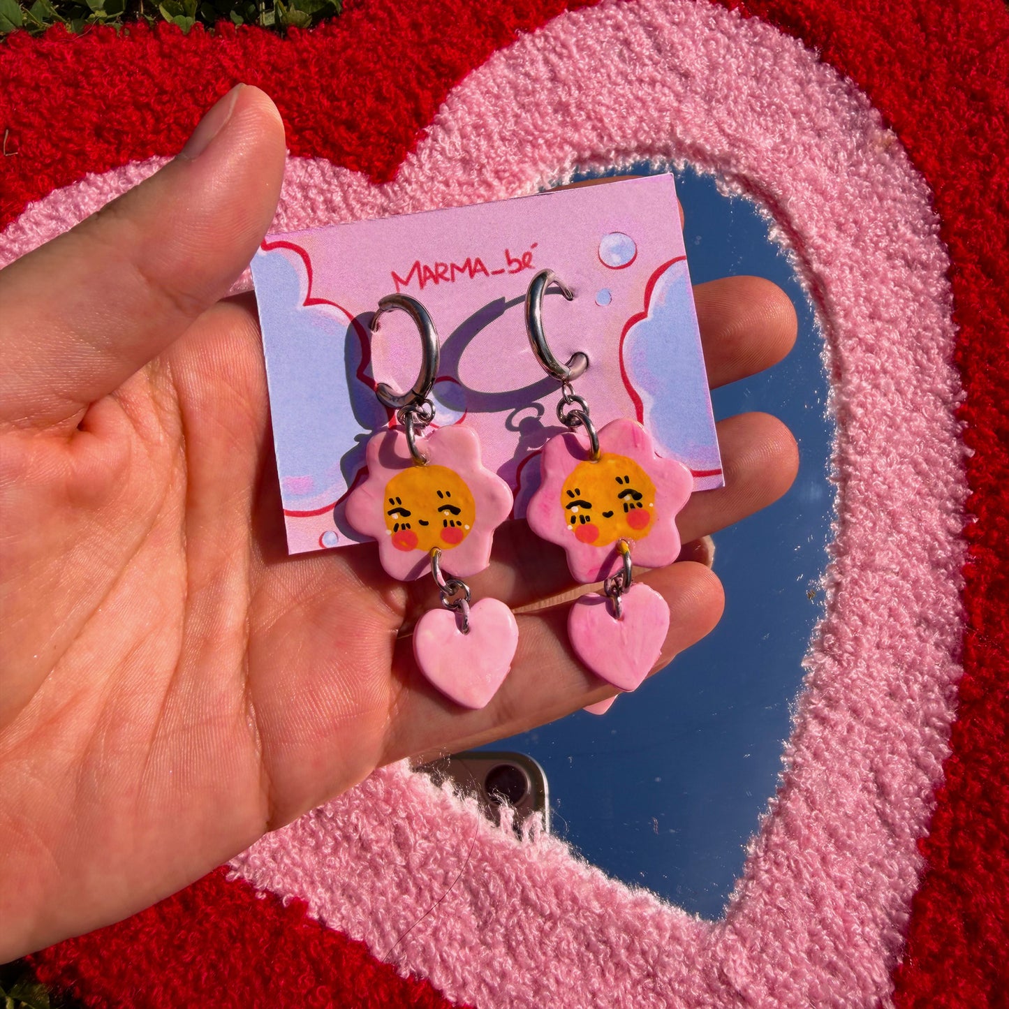 Handmade Flower and Heart Earrings