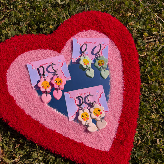 Handmade Flower and Heart Earrings
