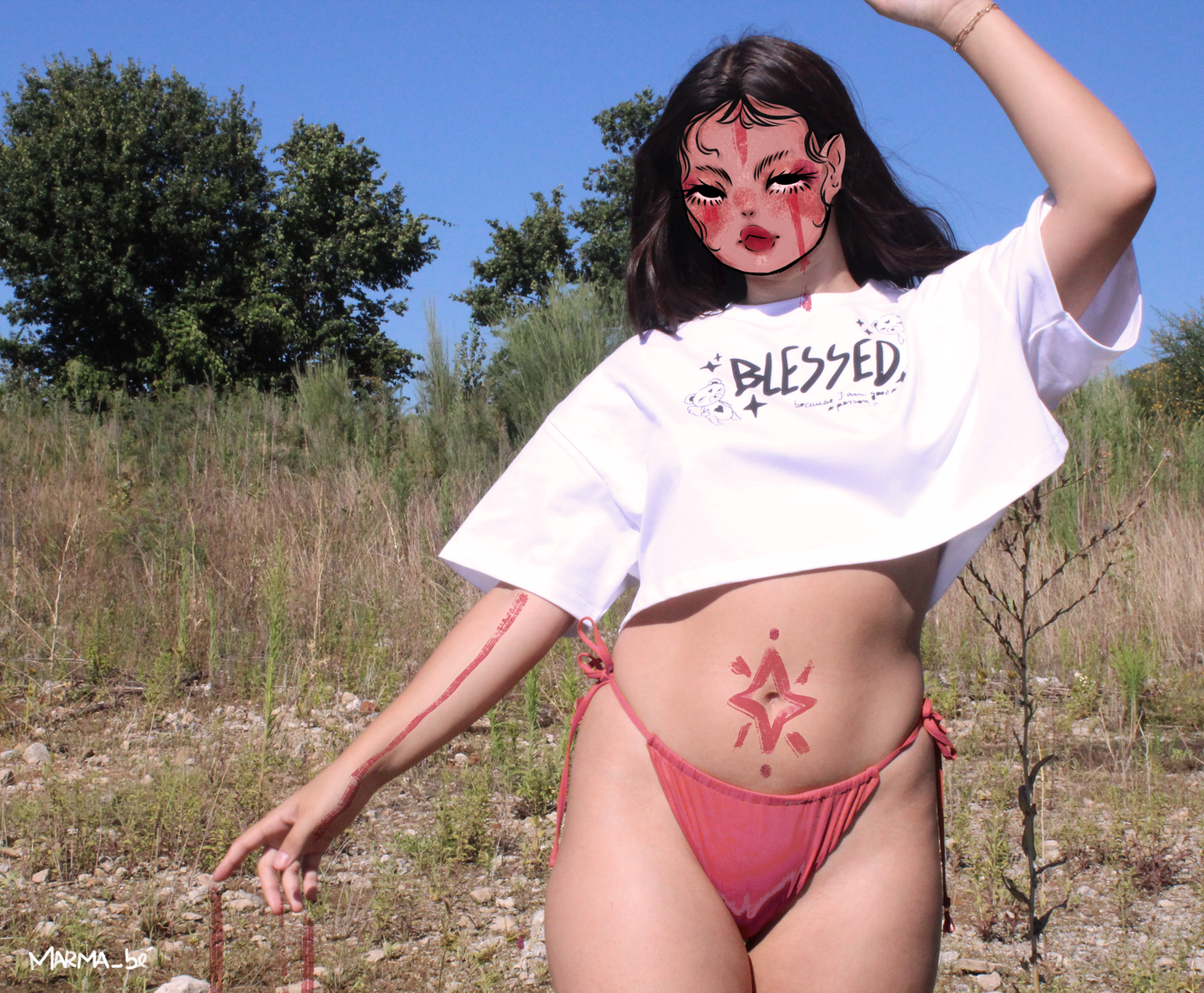 "BLESSED" Crop Oversize T-shirt in white